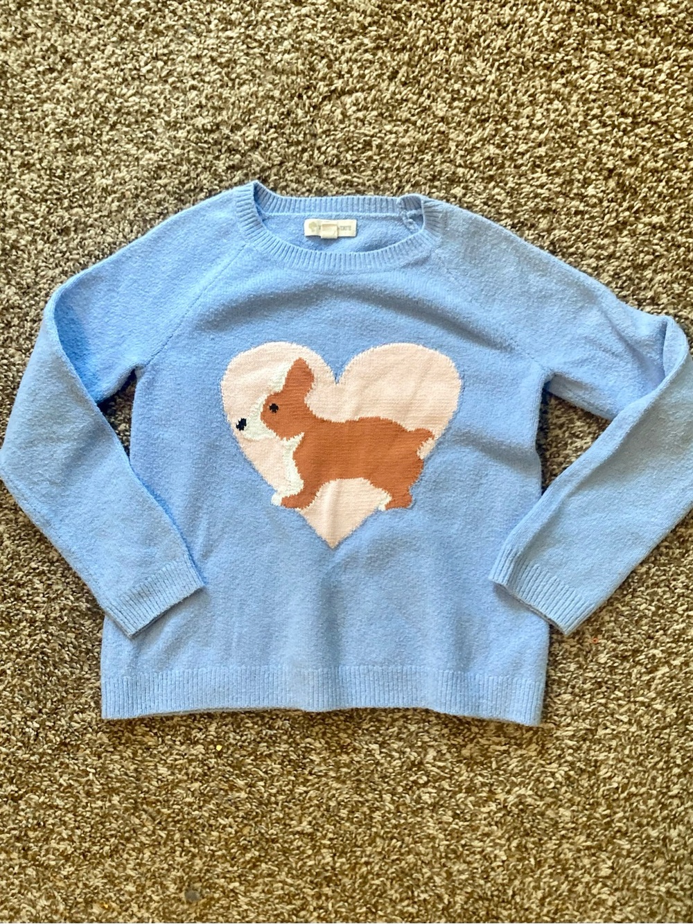 Tucker + Tate Light Blue Sweater with Pink Heart and Brown Dog